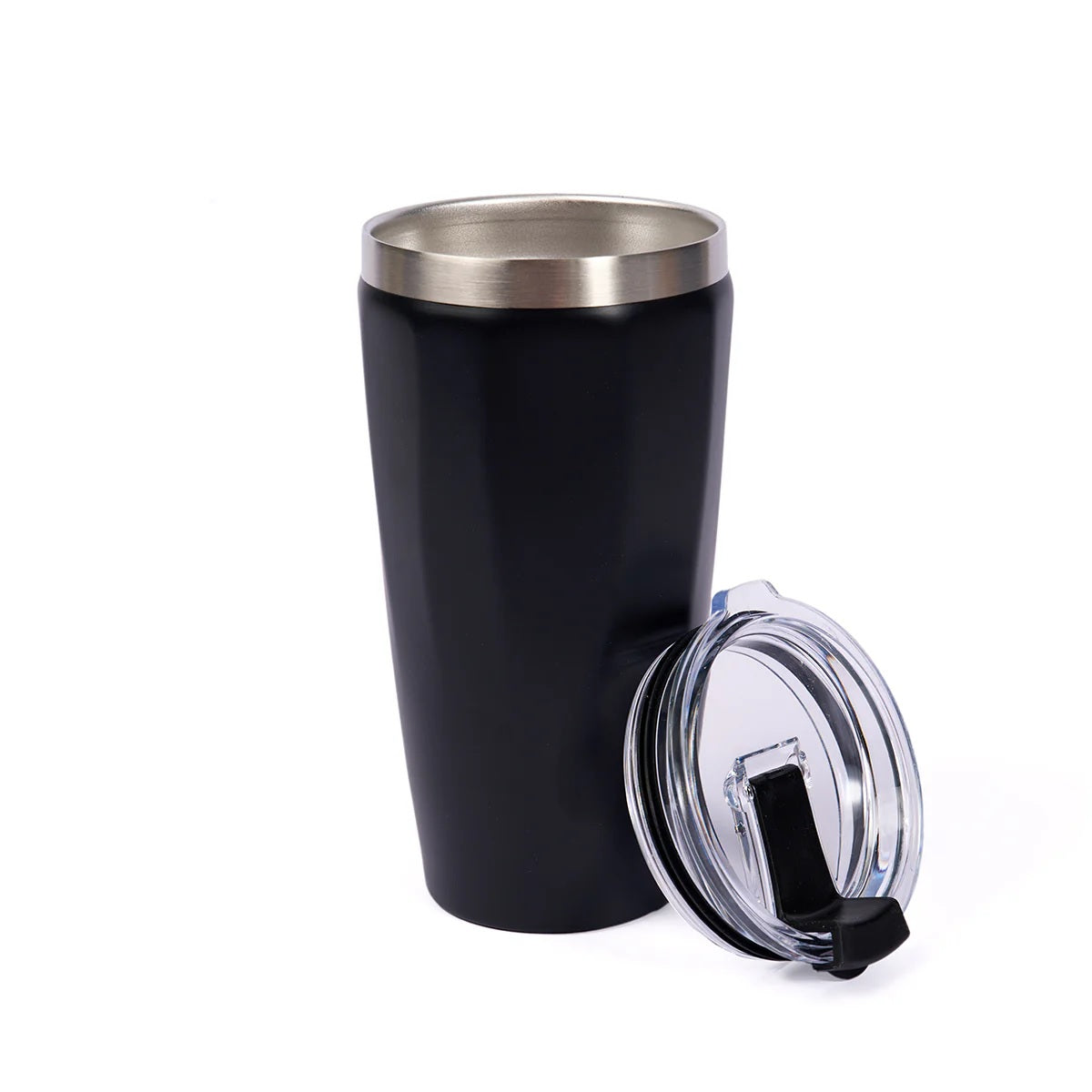 “Boeing recycled black 17oz stainless steel tumbler with removable clear lid”