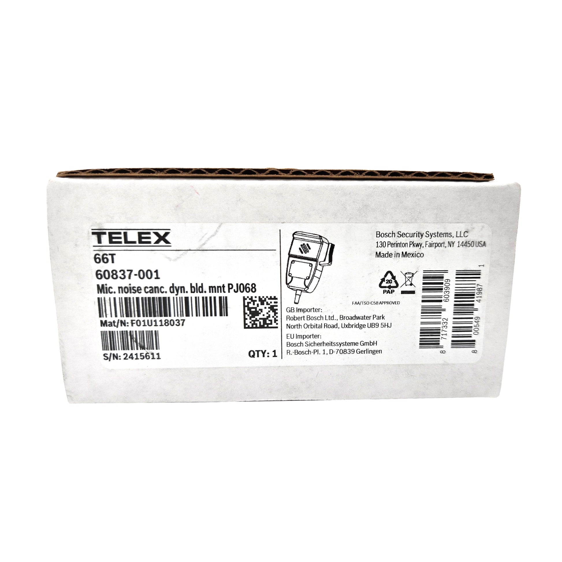 Telex 66T Handheld Microphone – Box with Product Label