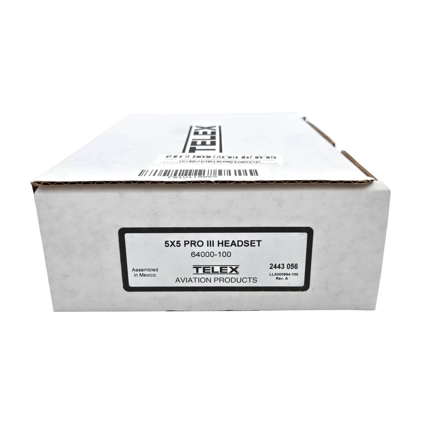 Telex 5X5 Pro-III Aviation Headset – Box Side Panel with Specifications and Product Info