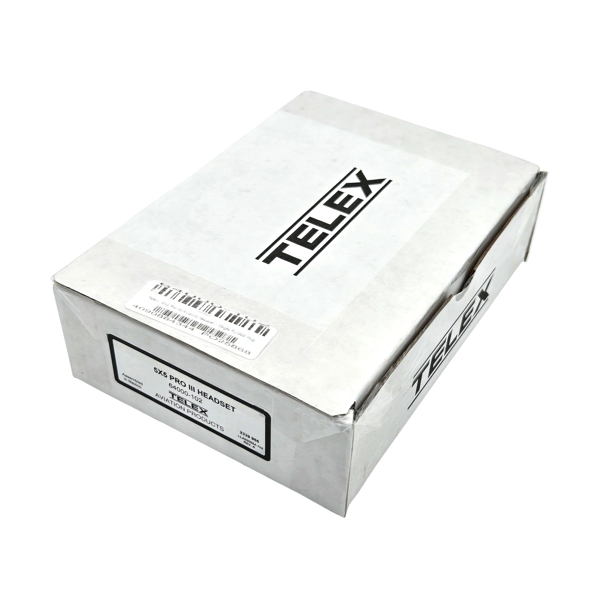 Telex 5X5 Pro-III Aviation Headset – Angled View of Boxed Product