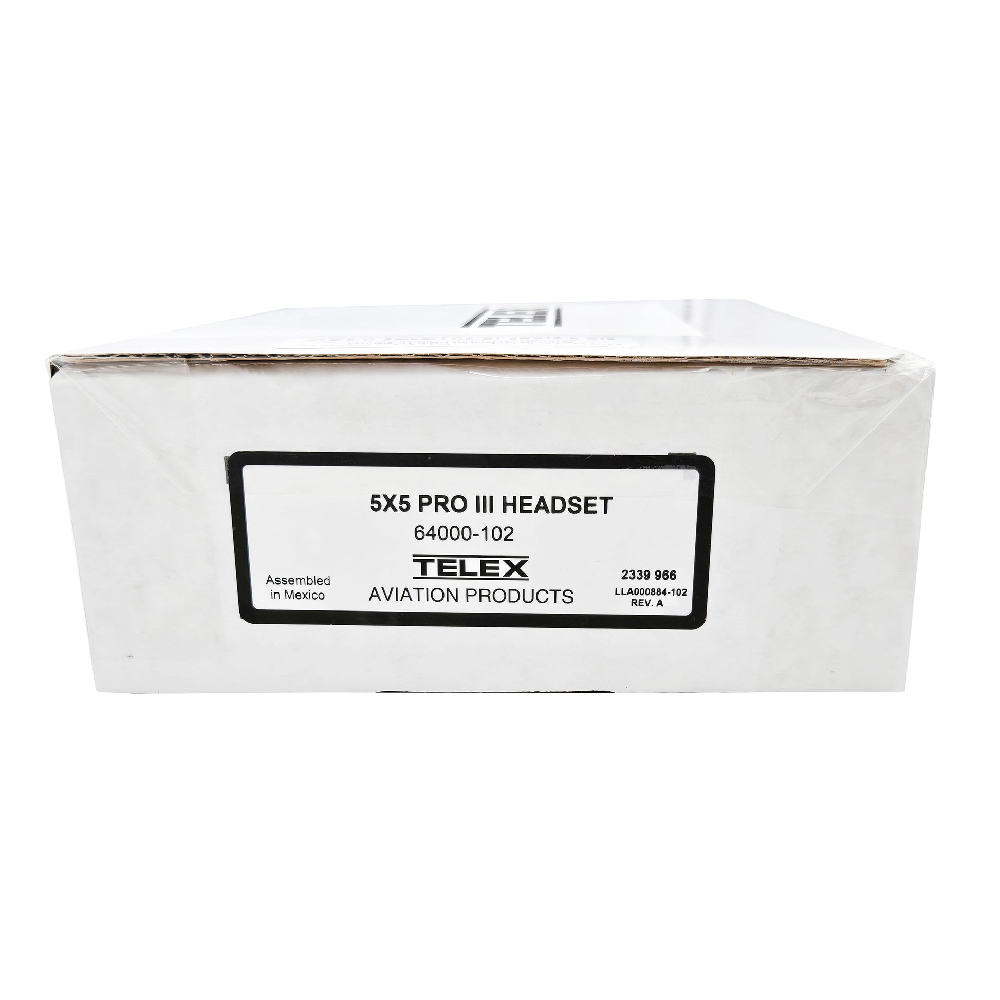 Telex 5X5 Pro-III Aviation Headset – Side of Packaging with Product Details