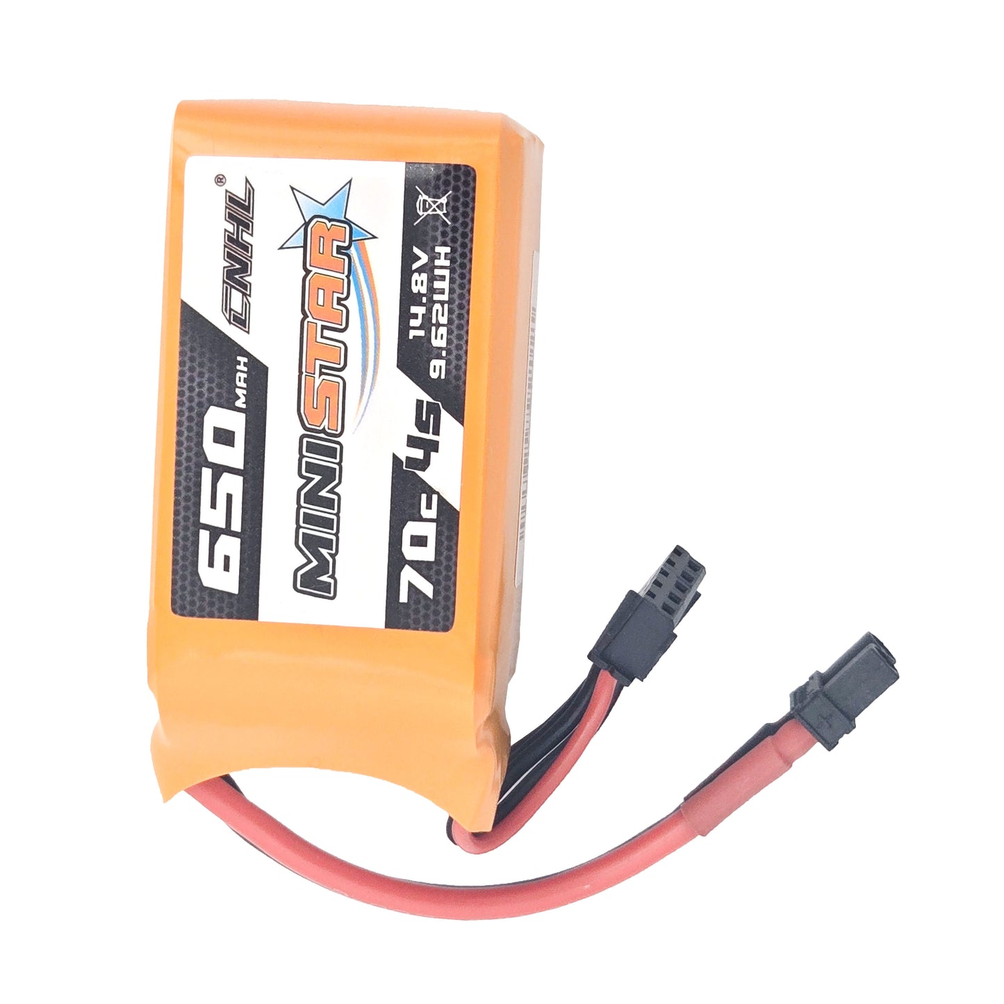 CNHL MiniStar 650 mAh 14.8 V 4S 70C LiPo Battery with XT30 Plug – Top View | label on this side