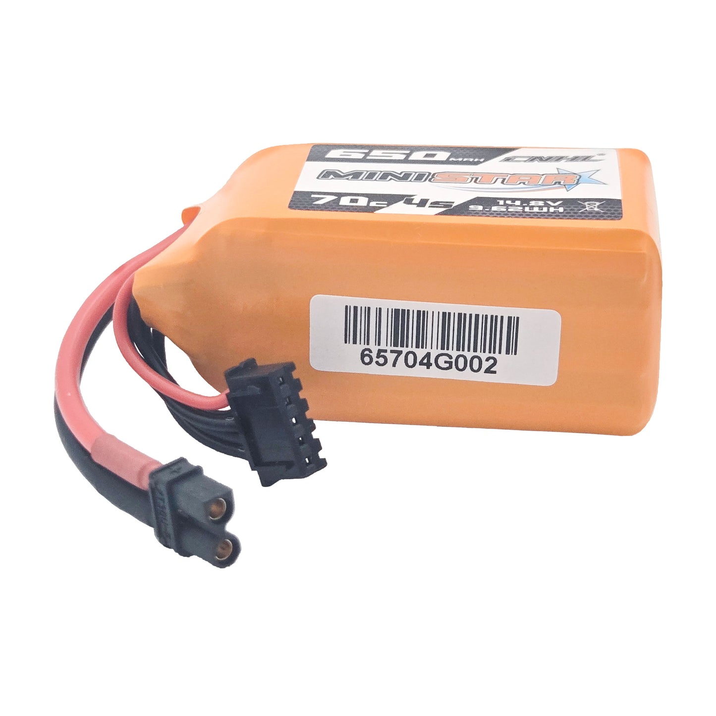 CNHL MiniStar LiPo Battery – Side View Highlighting Barcode and XT30 Plug