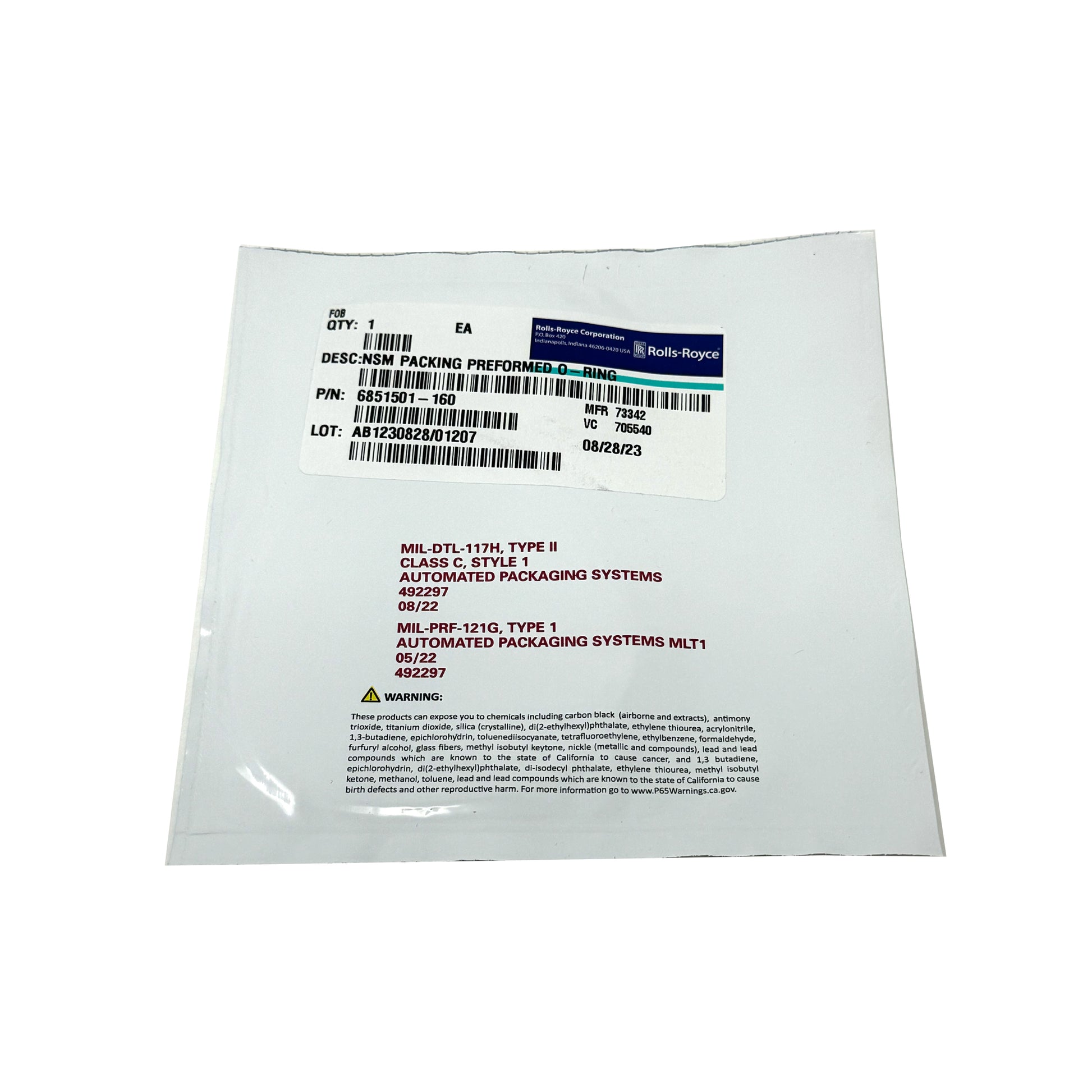 Rolls Royce - O ring Rubber, Fluorocarbon | 6851501-160