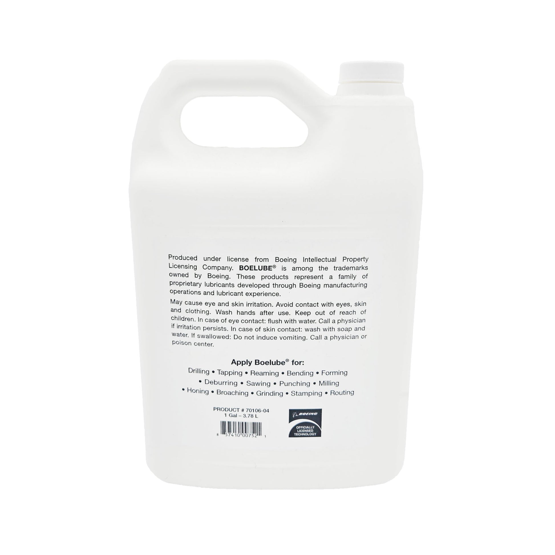Boelube Synthetic Water Soluble Machining Fluid 70105 – Back View with Usage and Safety Info