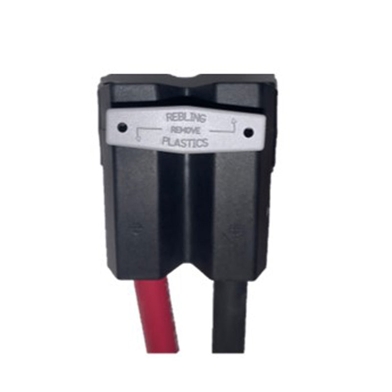 Front view of Rebling 7017-1 quick disconnect plug connected to power cables