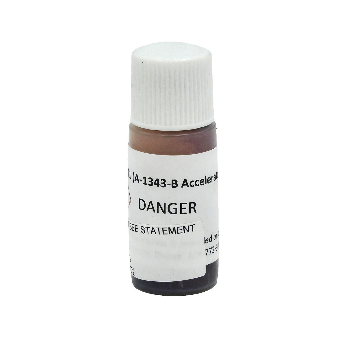 Close-up of Goodrich Adhesive Accelerator 74-451-201 bottle label showing part number and hazard warnings.
