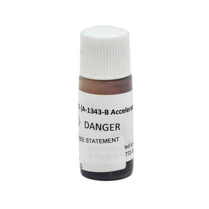 Close-up of Goodrich Adhesive Accelerator 74-451-201 bottle label showing part number and hazard warnings.