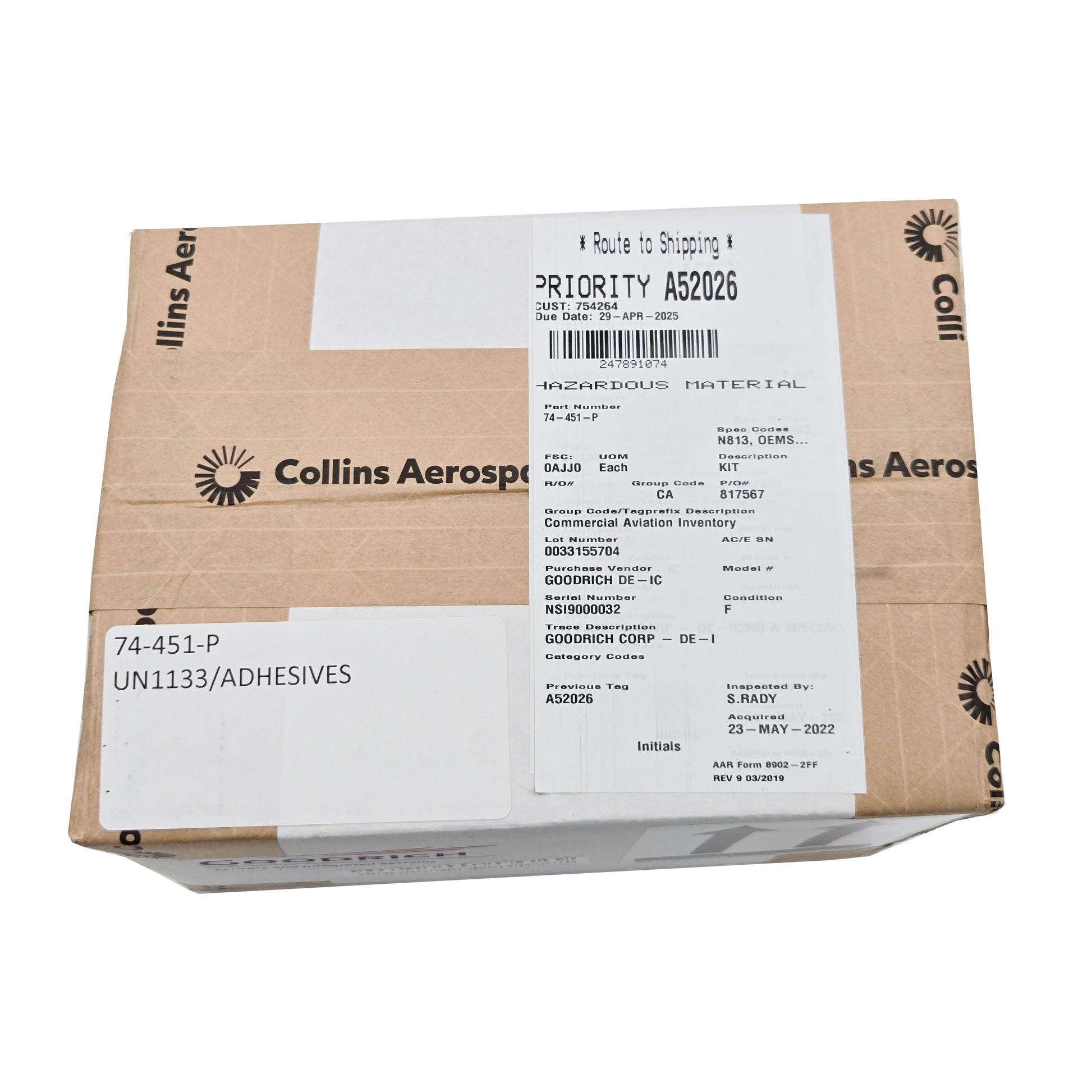 Goodrich De-Ice Boot Edge Sealer Kit – Top View of Adhesives Box with Label