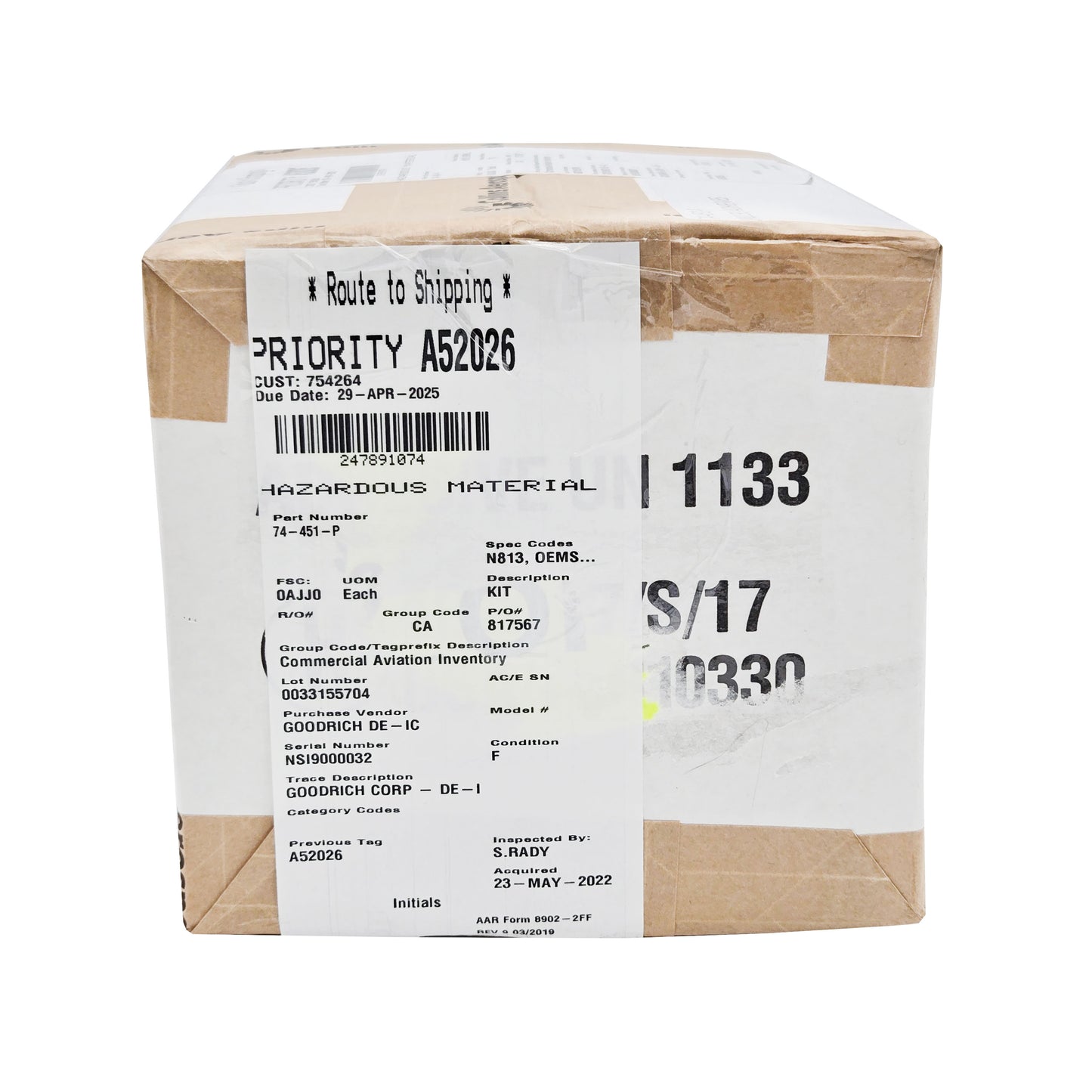 Goodrich De-Ice Boot Edge Sealer Kit – Left Side of Adhesives Box with Hazard Label