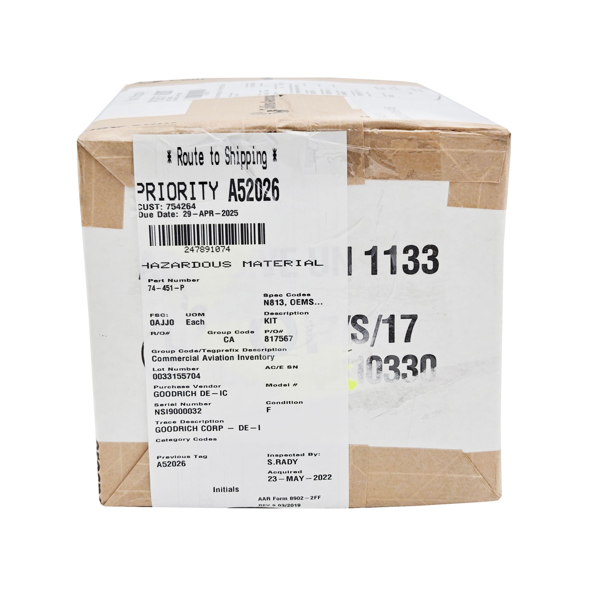 Goodrich De-Ice Boot Edge Sealer Kit – Left Side of Adhesives Box with Hazard Label