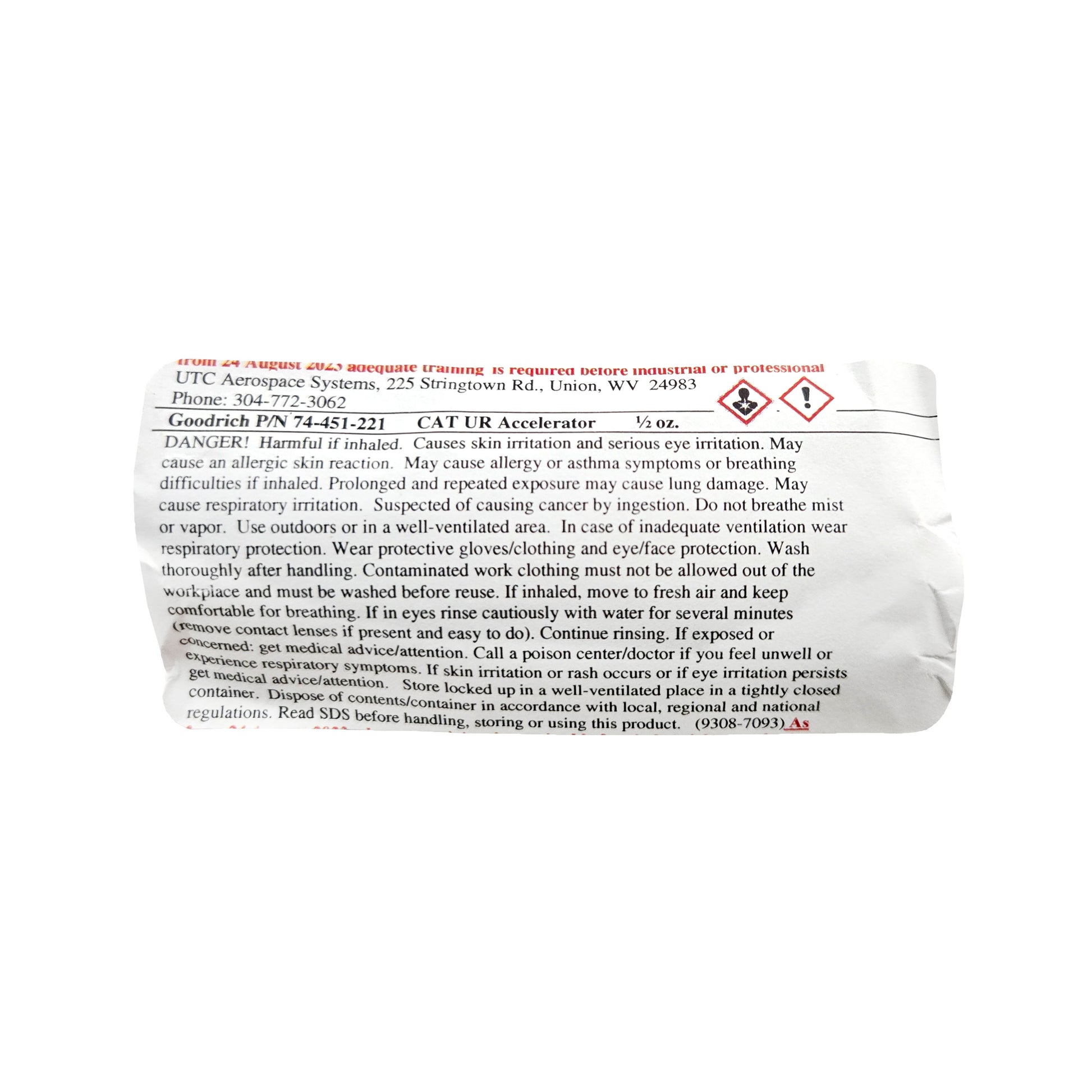 Goodrich CAT UR Accelerator 74-451-221 – Close-Up of Label with Product Info