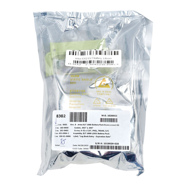 Artex 8302 ELT Lithium Battery – Front View of Battery with Label and Terminals