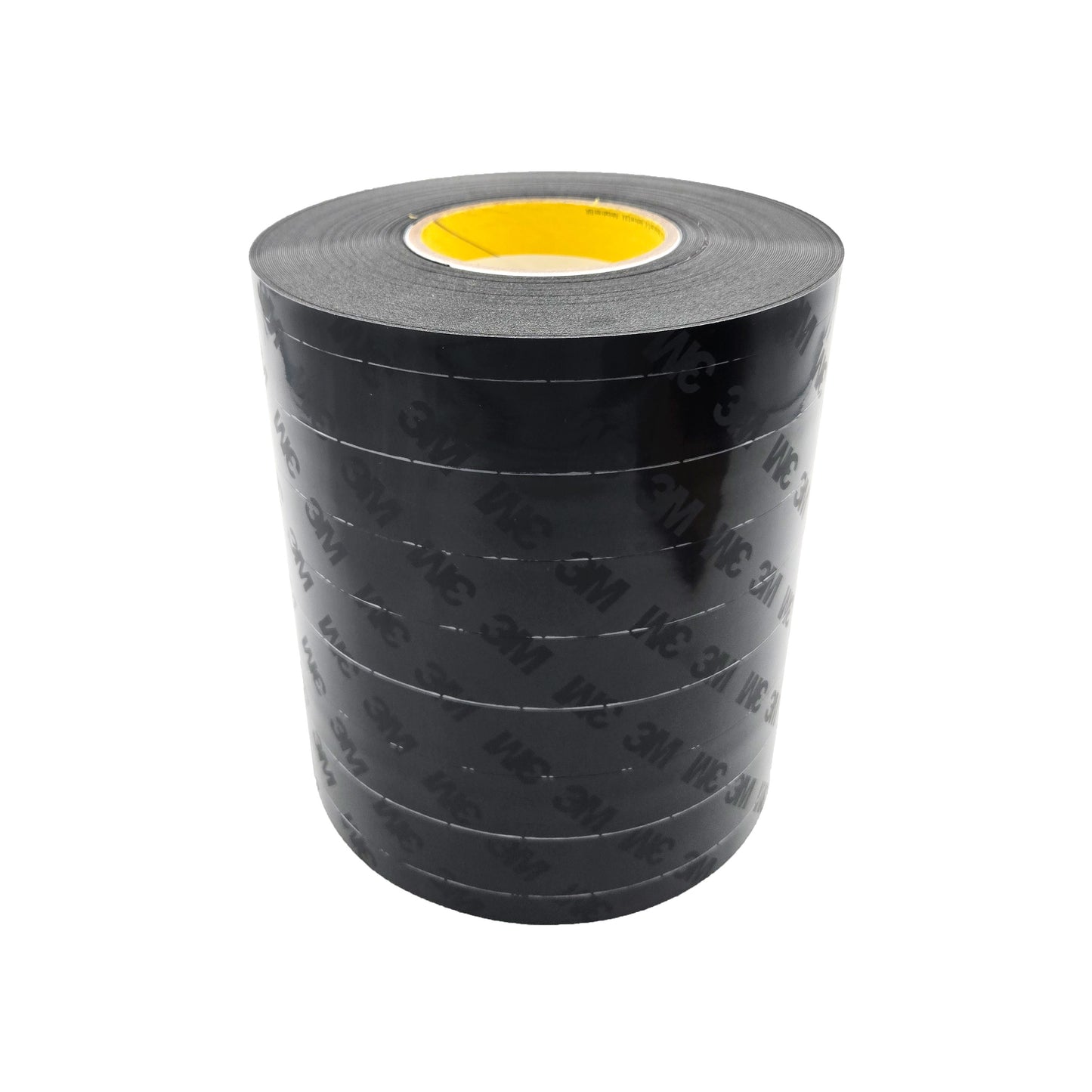 Full roll of 3M 8663 black polyurethane protective tape with yellow core, outer layer printed with 3M logo, on white background