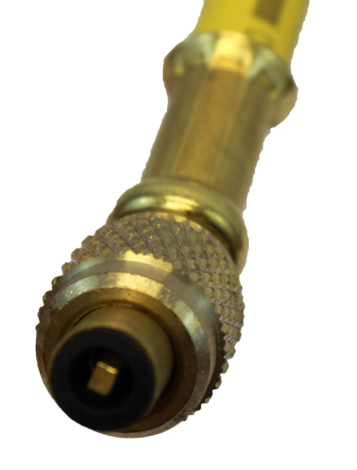 Close-up of low loss ball valve fitting on Imperial 955MRS charging hose