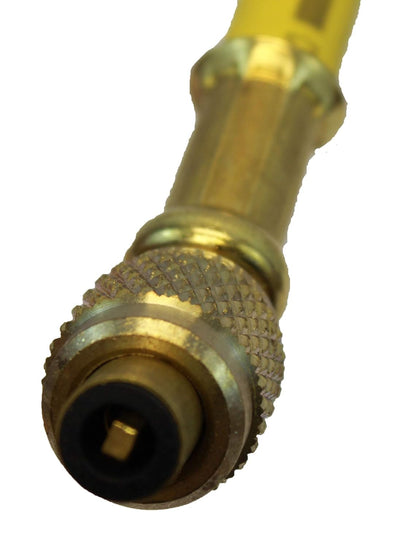 Close-up of low loss ball valve fitting on Imperial 955MRS charging hose