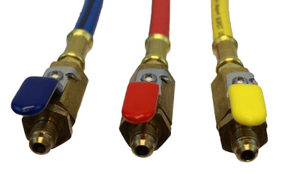 Imperial 955MRS hose set ends with blue, yellow, and red low loss valve connectors