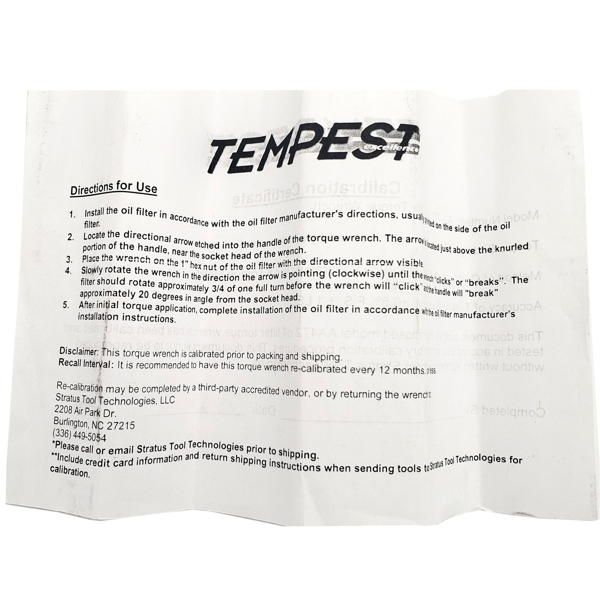 Tempest - Oil Filter Torque Wrench | AA472, paper