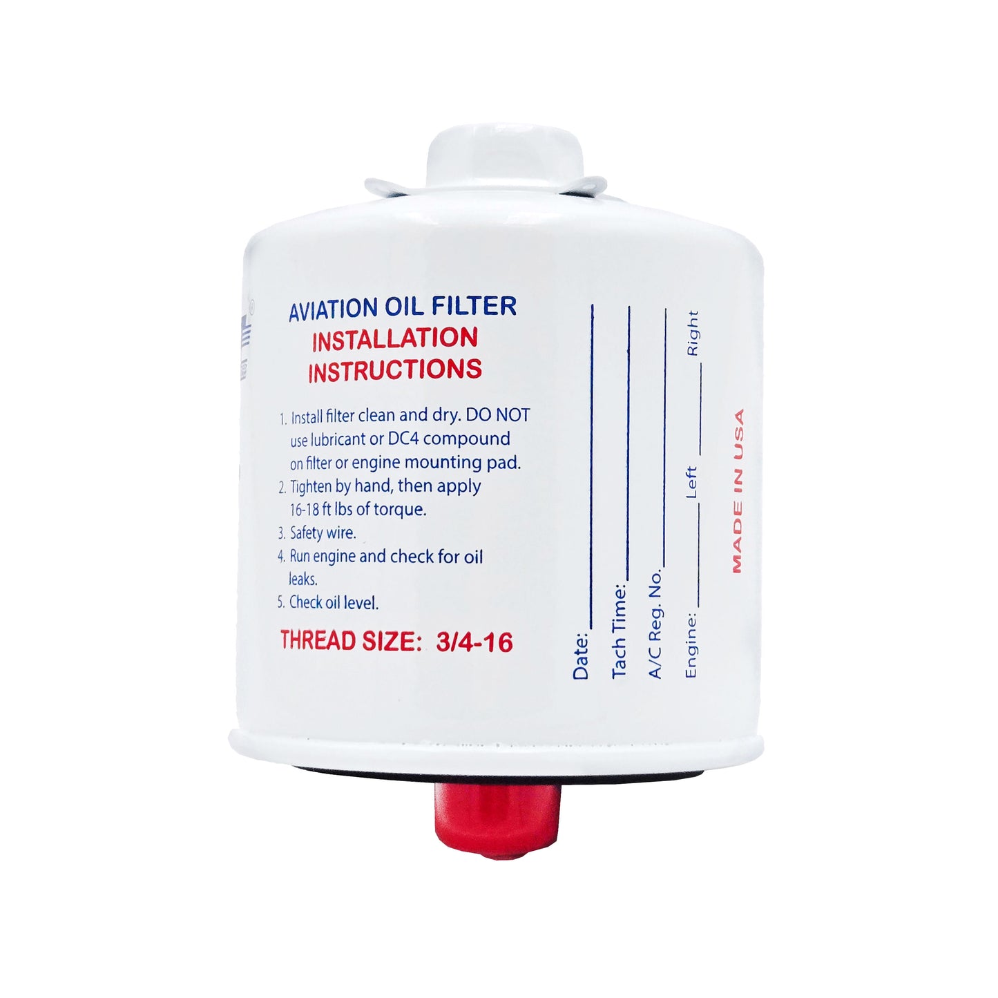 Tempest SPIN EZ AA48110-2 aircraft oil filter with printed installation instructions and maintenance log fields