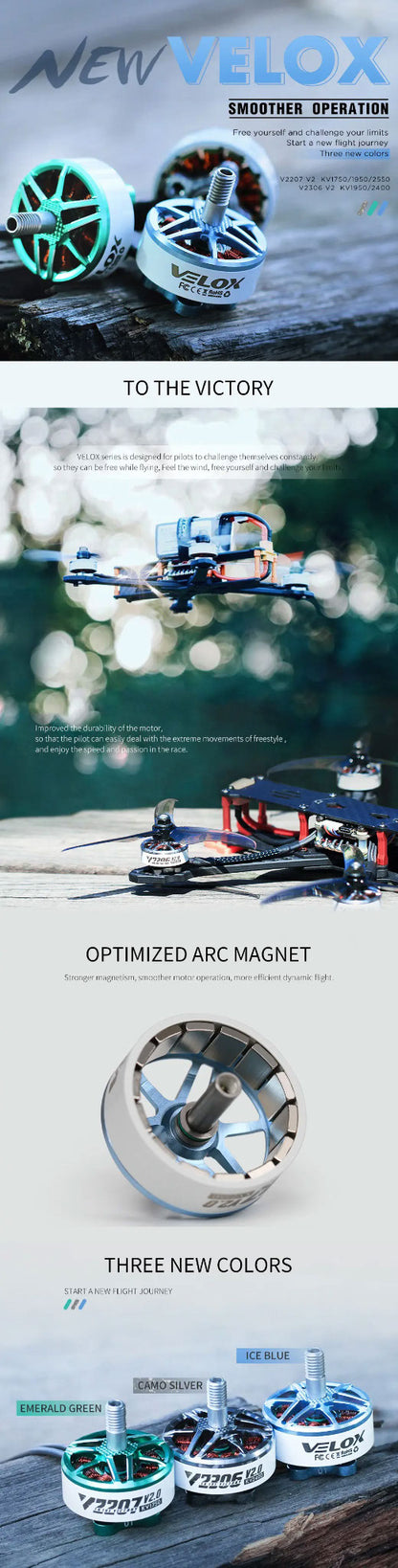 T‑Motor V2207 V2.0 motor marketing flyer highlighting features and specifications