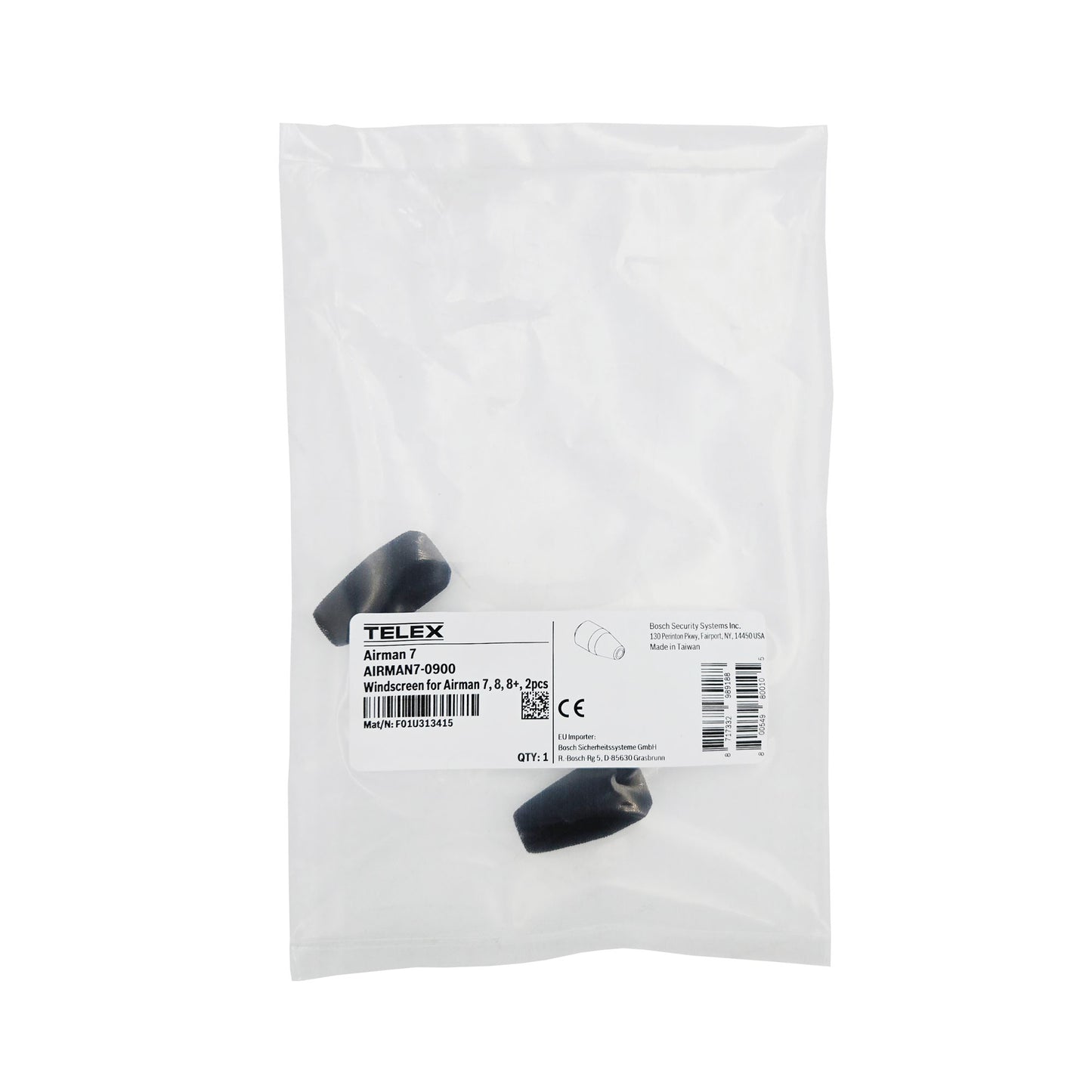Telex Microphone Windscreen 2-Pack AIRMAN7-0900 – Sealed in Retail Bag Packaging
