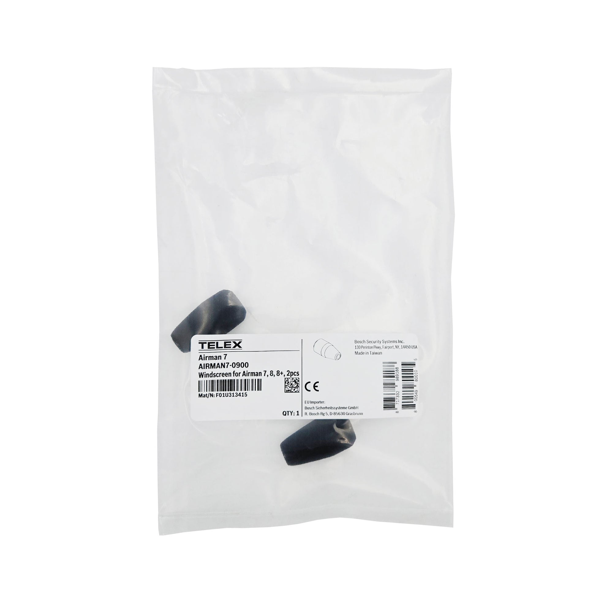 Telex Microphone Windscreen 2-Pack AIRMAN7-0900 – Sealed in Retail Bag Packaging