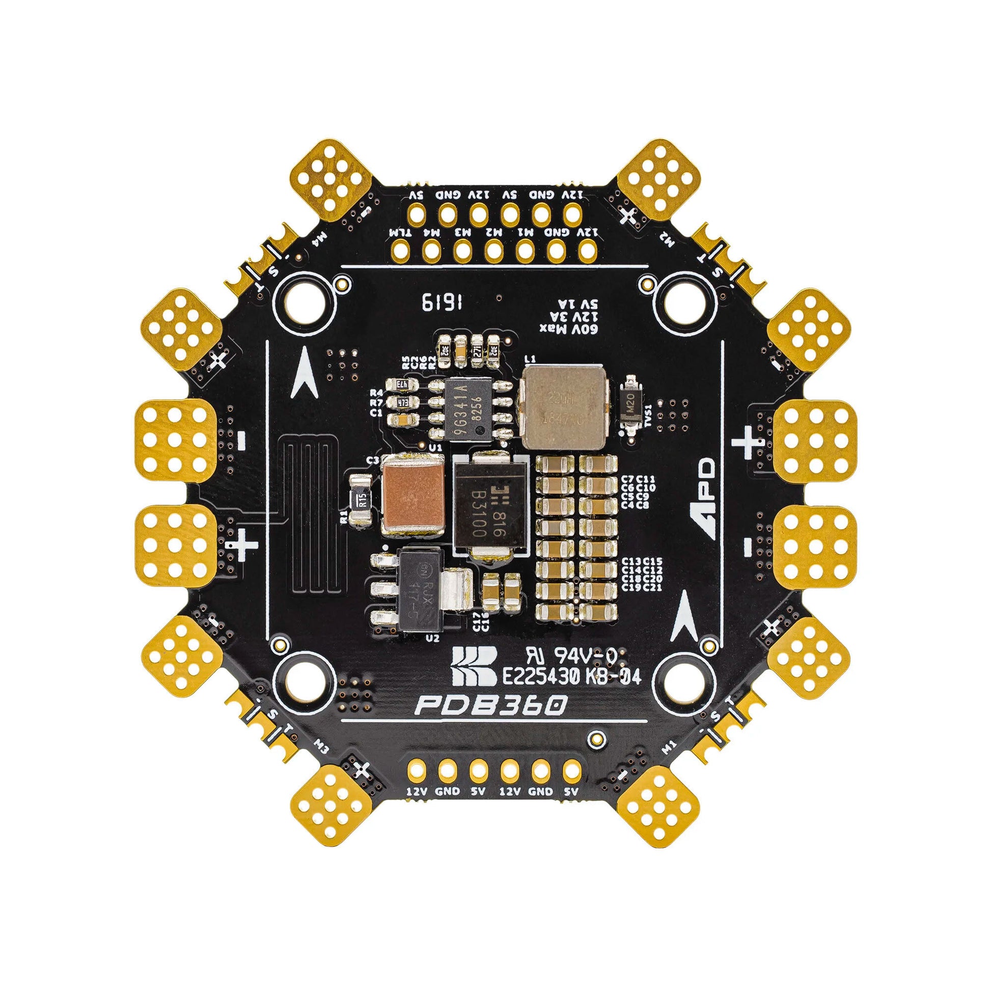 APD PDB360 – Top View of 8S 34V 360A High-Current UAV Power Distribution Board