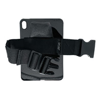 Back view of fully assembled AppStrap® iPad Mini® Gen 6 Kneeboard with clip open