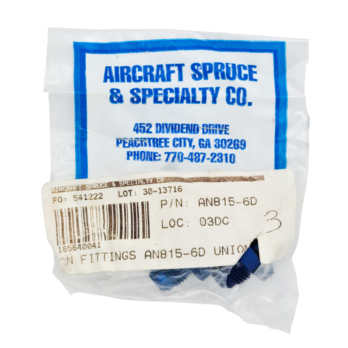 AN Fitting Union AS5174D0606 in package with old label