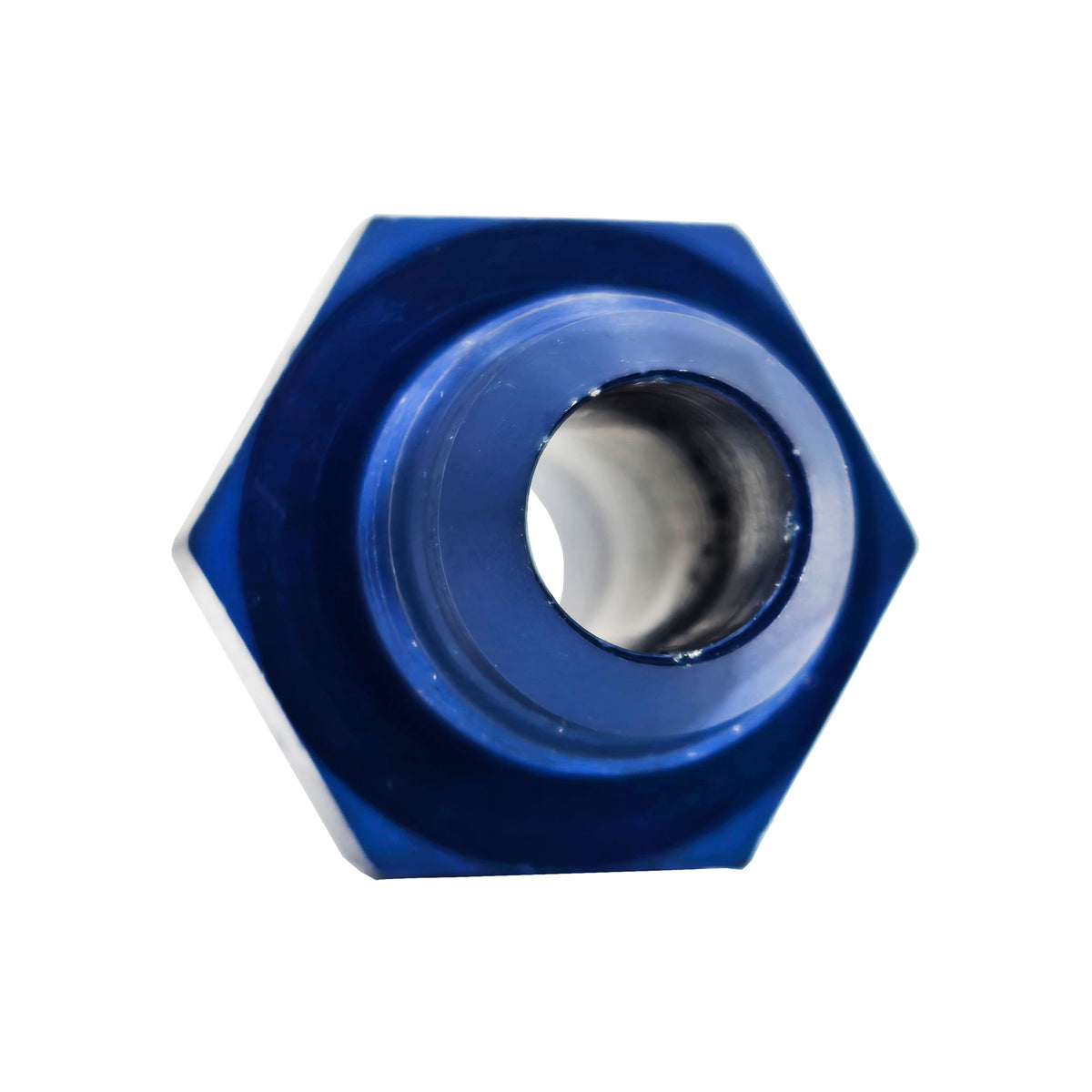 AN Fitting Union angled top view showing flared tube fitting design