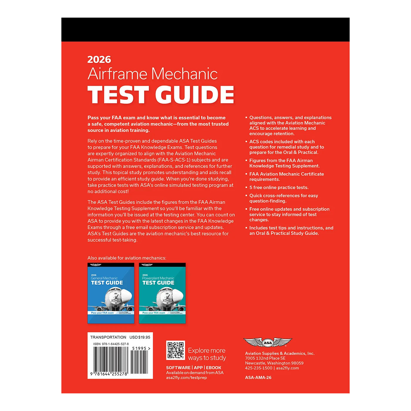 Back Cover of ASA 2026 Airframe Test Guide – Softcover Edition