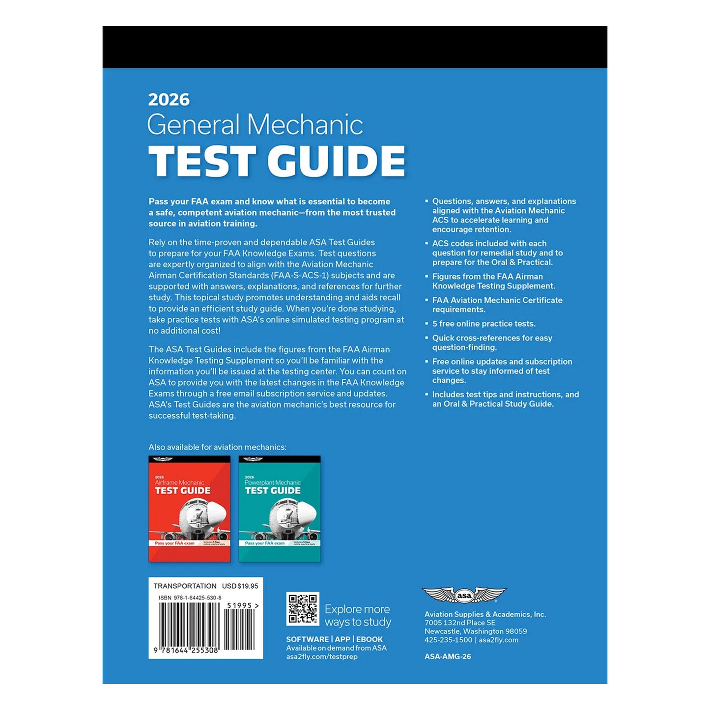 Back Cover of ASA 2026 General Test Guide – Softcover Edition
