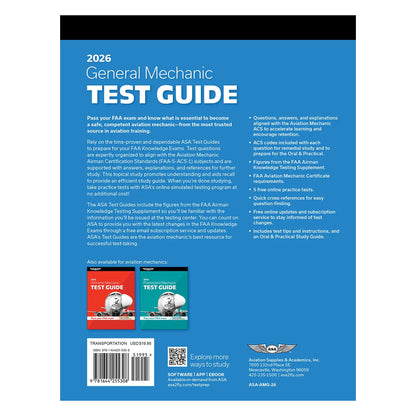 Back Cover of ASA 2026 General Test Guide – Softcover Edition