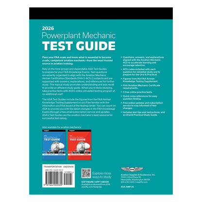 Back Cover of ASA 2026 Powerplant Test Guide – Softcover Edition