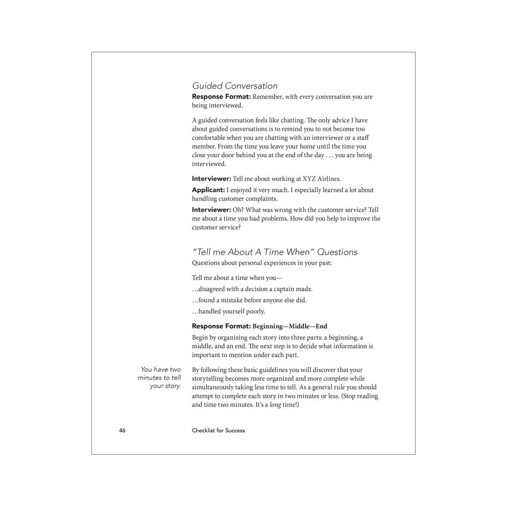 Checklist for Success Sample Page on Interview Questions and Tips