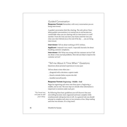 Checklist for Success Sample Page on Interview Questions and Tips