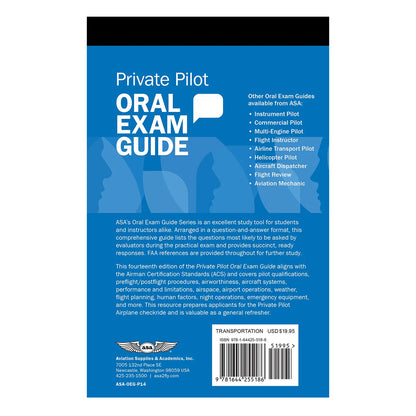 ASA Private Pilot Oral Exam Guide 14th Edition Back Cover with Features