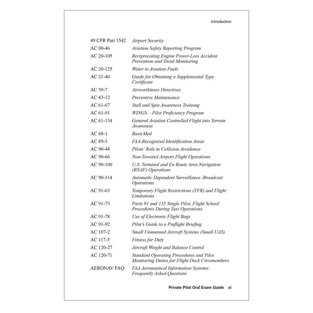 ASA Oral Exam Guide Appendix Reference Page for Private Pilot