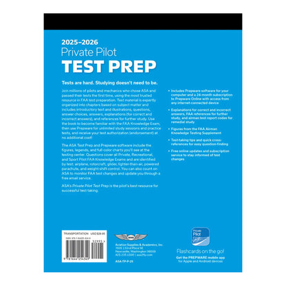 Back cover of ASA 2025 Private Pilot Test Prep with Prepware