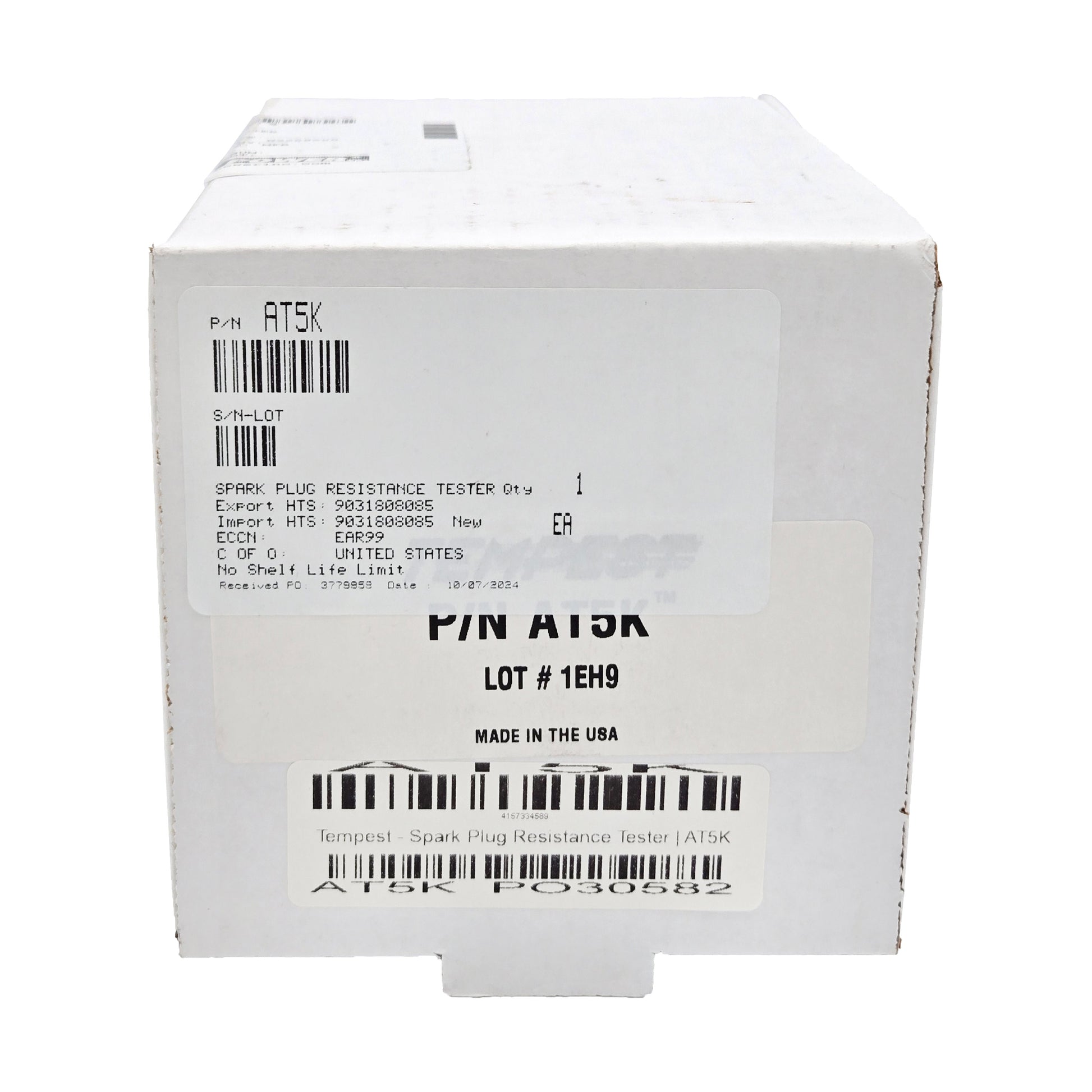 Tempest Spark Plug Resistance Tester – Side View of Box with Product Label