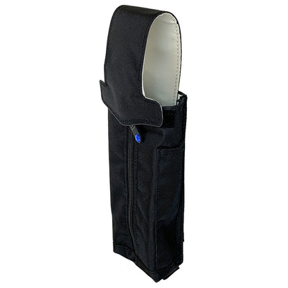 BrightLine Bags FLEX Side Pocket Alpha cover flap adjusted to hold taller bottles or radios
