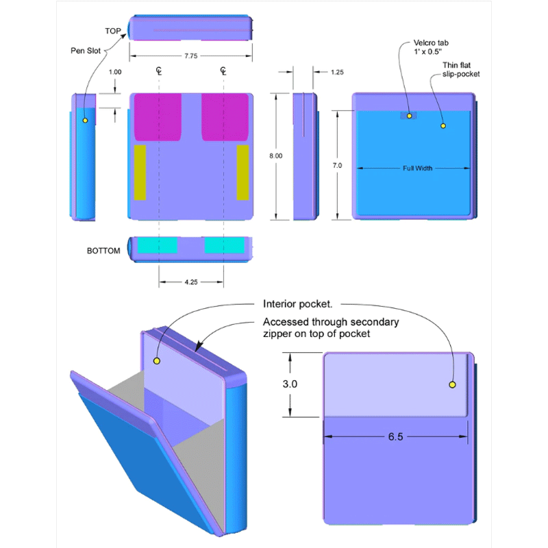 BrightLine Bags Side Pocket Delta dimensions and size diagram for FLEX system