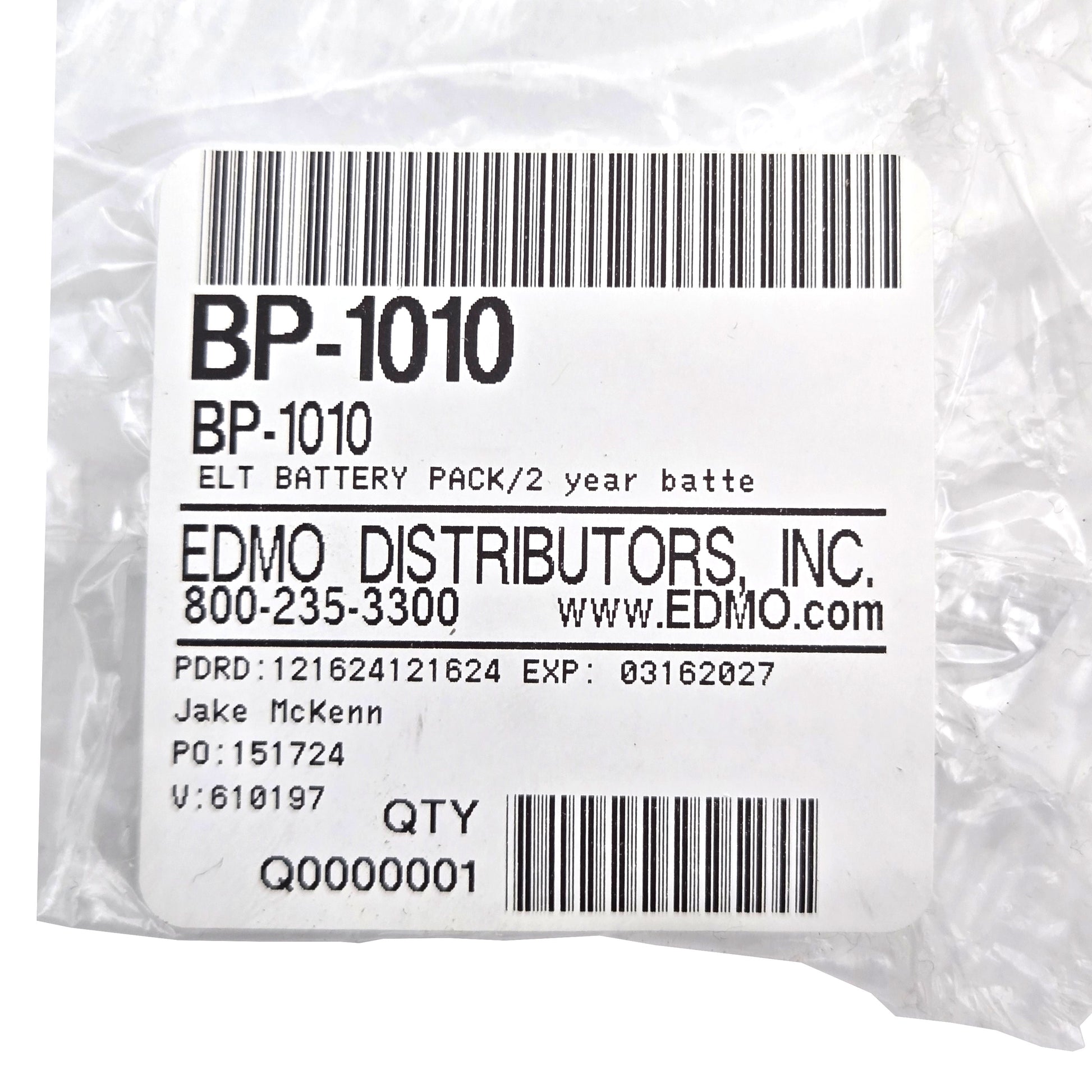 ELT Battery Pack BP-1010 – Close-Up of Product Label