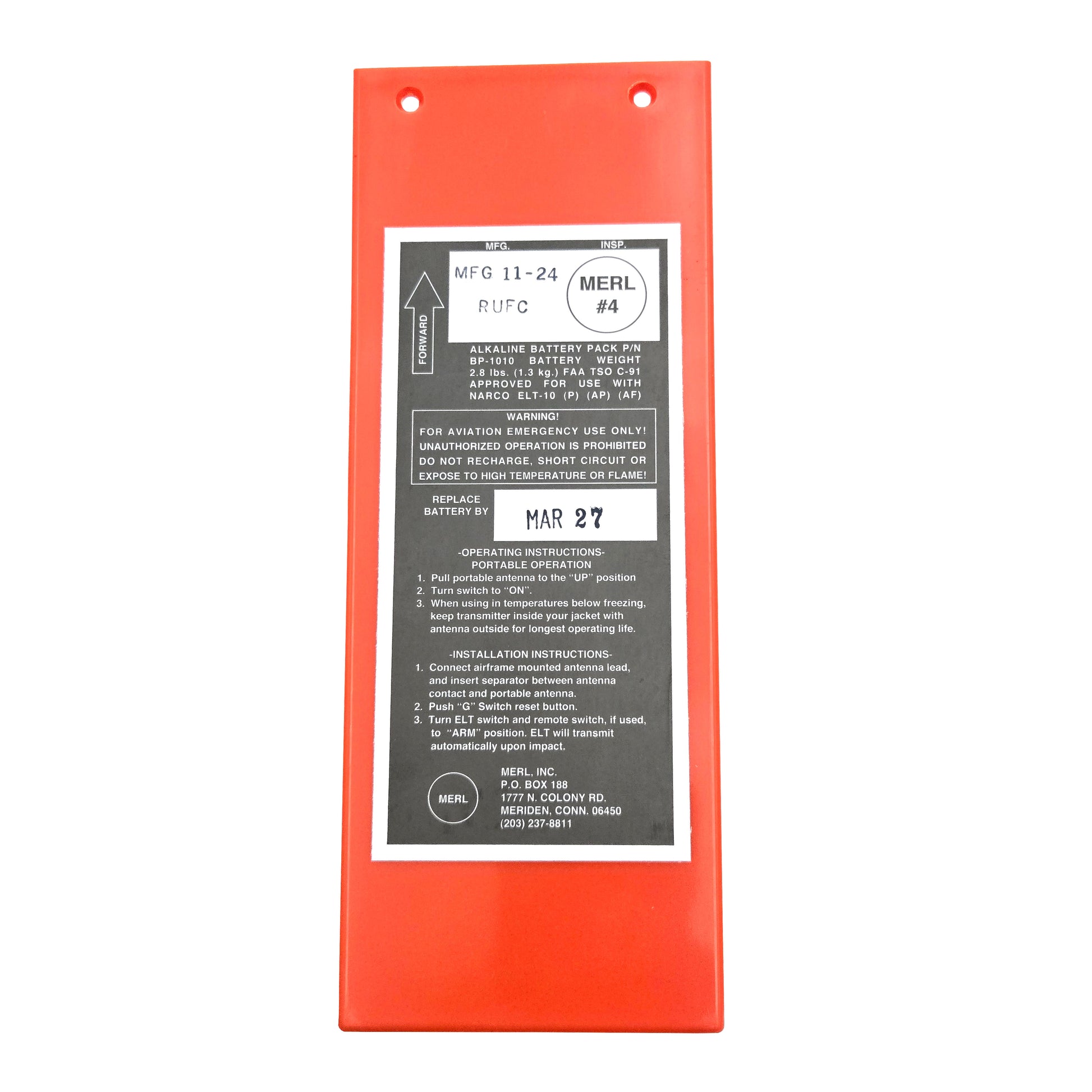 ELT Battery Pack BP-1010 – Front Overview Displaying Full Battery Profile