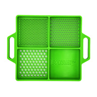 Boltster™ Flexible Organizing Tray in green silicone with four fastener compartments and dual side handles