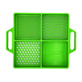 Boltster™ Flexible Organizing Tray in green silicone with four fastener compartments and dual side handles