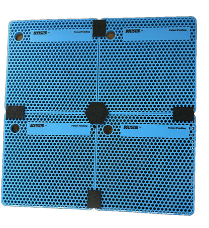 Boltster™ Modular System connecting four blue Boltster™ trays into one large, unified fastener organizer layout