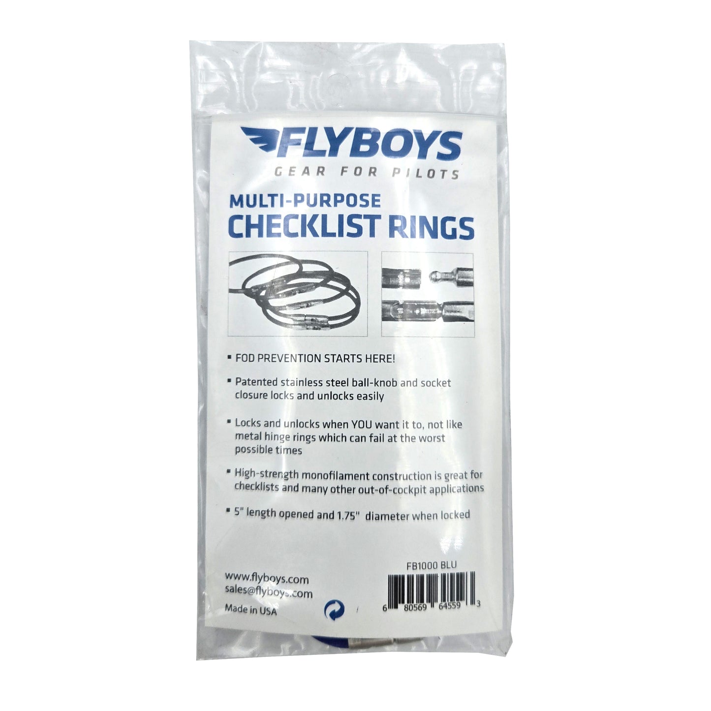FlyBoys Flexi-Lock 1.75-inch Checklist Rings blue package back view with product details