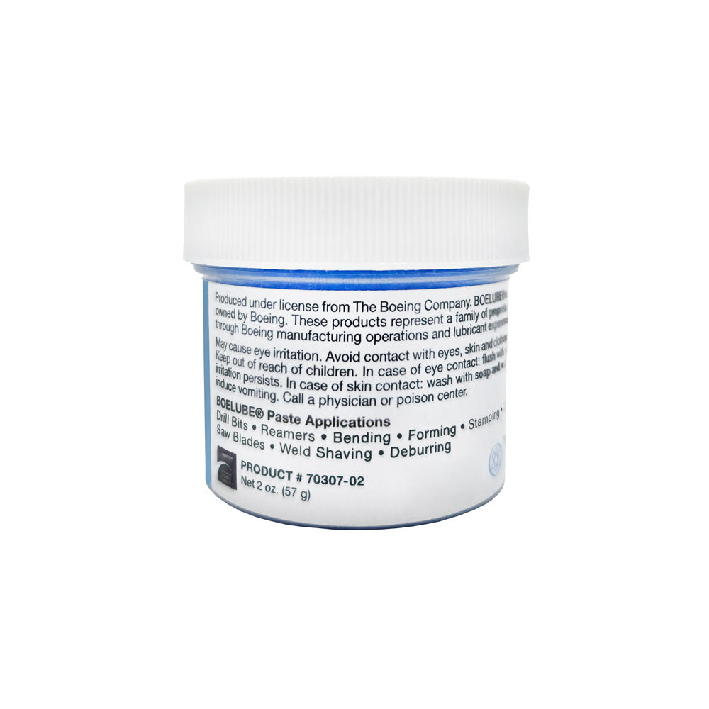 Boelube Multi Use Medium Blue High Performance Machining Paste 2 oz jar side view - P/N 70307, efficient lubricant for precision machining