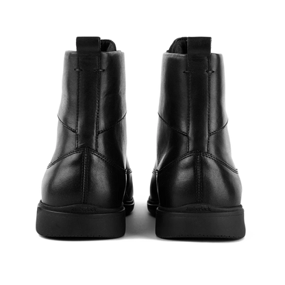 Amberjack The Boot Obsidian black pilot ankle boot, left side view, lace-up aviation boot | Back